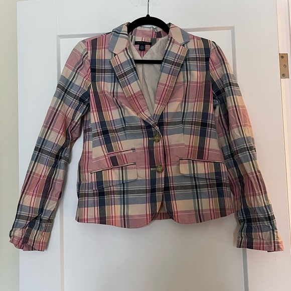 Tommy Hilfiger Madras Check Pink Blue White Single Breasted Blazer - Picture 3 of 10